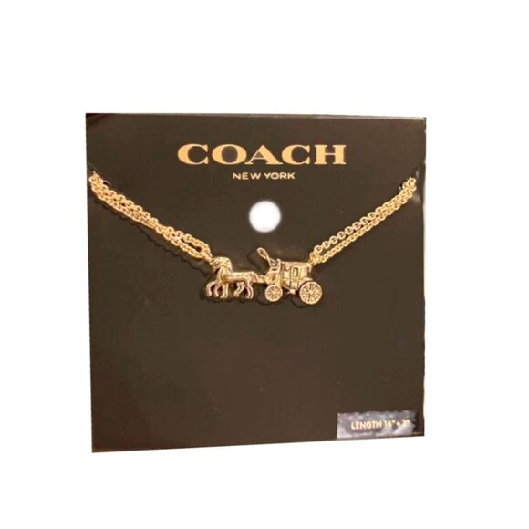 COACH Horse and Carriage Double Chain Necklace Gold NWT - Picture 1 of 6